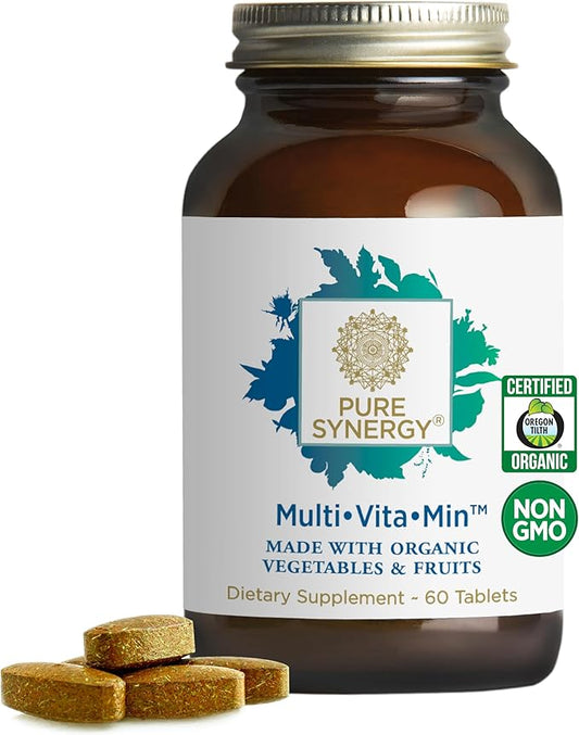 PURE SYNERGY Multi·Vita·Min | Vegan Multivitamin Made with Organic Whole Foods | Twice Daily Supplement for Men and Women | Core Nutrients for Energy, Mood, Immune, and Bone Health (60 Tablets)-SeraviaPure