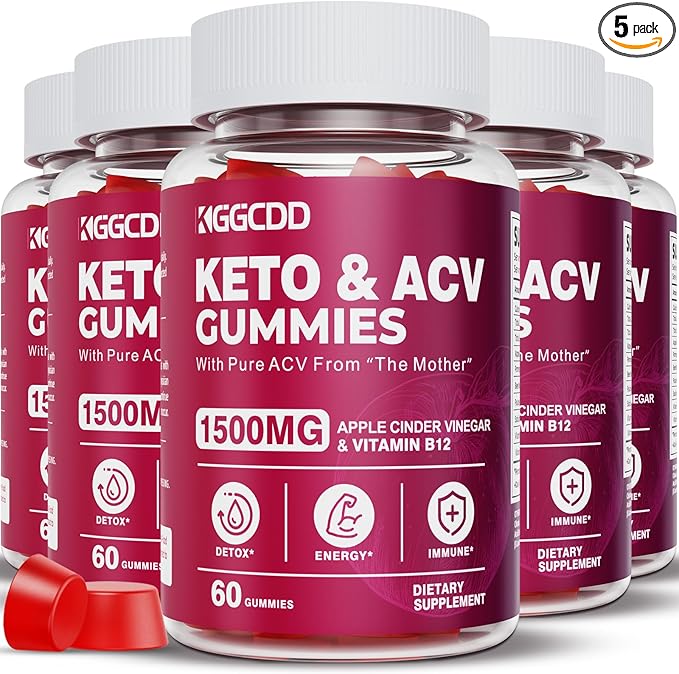 (5 Pack) Keto ACV Gummies Extreme1500MG Keto Gummies Apple Cider Vinegar Formulated with Pomegranate Beet Juice Powder B12 Vegan Non GMO 300 Gummies-SeraviaPure