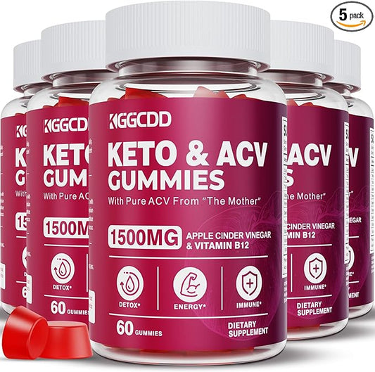 (5 Pack) Keto ACV Gummies Extreme1500MG Keto Gummies Apple Cider Vinegar Formulated with Pomegranate Beet Juice Powder B12 Vegan Non GMO 300 Gummies-SeraviaPure