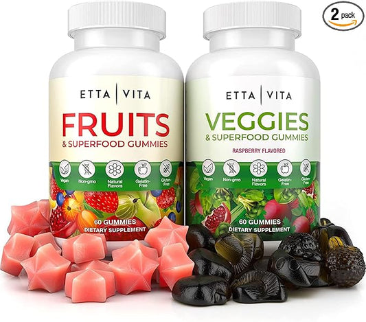 (120 Chews) Fruits and Veggies Supplement - Super Greens Gummies (9 Superfruits & 30 Veggies) Mushrooms, Fruit and Vegetable Vitamins, Non-GMO, Pectin-Based, Gluten-Free, No Capsules-SeraviaPure