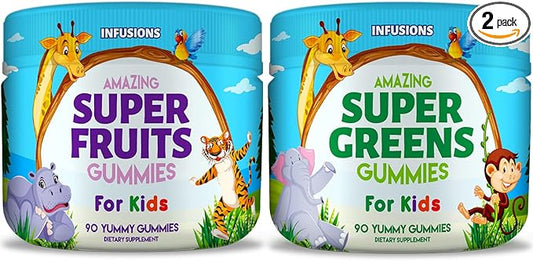 Infusions Super Fruit and Super Green Gummies for Kids 180 Count - Superfood Blend Soft and Delicious Gluten Free Non-GMO-SeraviaPure