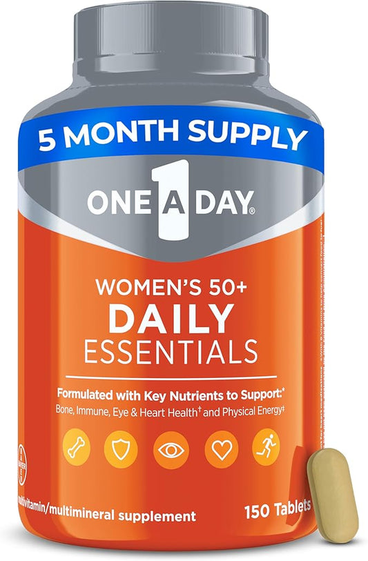 One-A-Day Multivitamin for Women 50+ Daily Essentials | Vitamins for Women 50 Plus to Support Eye, Immune Health & Physical Energy | Women's Multivitamin with Vitamin C & Vitamin D, 150 Count-SeraviaPure