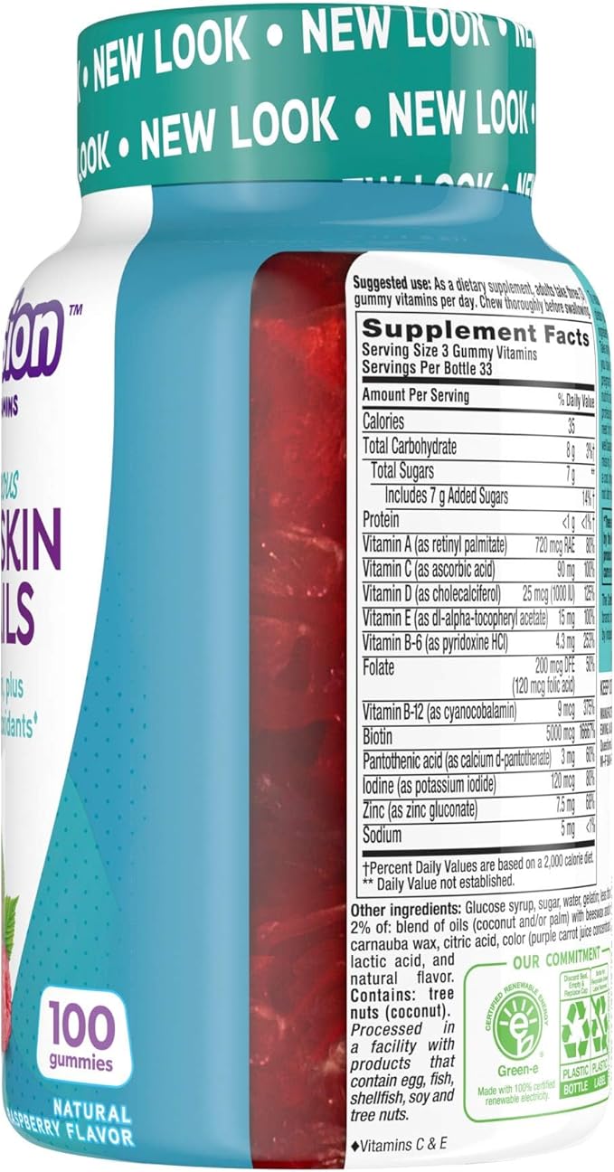 Vitafusion Gorgeous Hair, Skin Nails Multivitamin Gummy Vitamins, plus Biotin and Antioxidant vitamins CE, Raspberry Flavor, 100ct (33 day supply), from America’s Number One Gummy Vitamin Brand-SeraviaPure