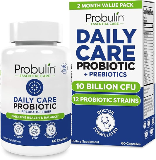 Probulin Daily Care Probiotic Supplement, Digestive, Gut, and Immune Health Support Capsules for Men and Women, 10 Billion CFU, Vegan, 60 Count Bottle