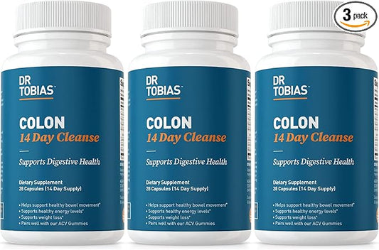 Dr. Tobias Colon 14 Day Cleanse, Advanced Gut Cleanse Detox for Women & Men with Cascara Sagrada, Psyllium Husk, Senna Leaf & Probiotics, Non-GMO Colon Cleanse, 3 Bottles of 28 Capsules (1-2 Daily)-SeraviaPure