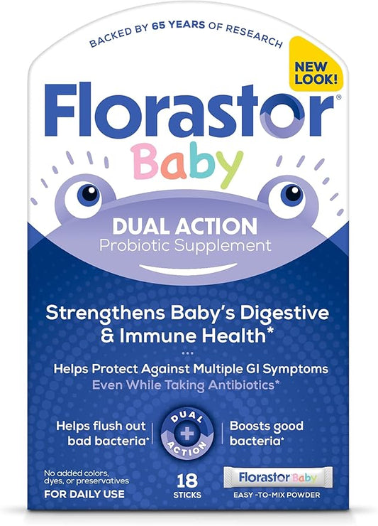 Florastor Baby Daily Probiotic Supplement, Powder Mixes with Milk, Formula or Soft Foods, Saccharomyces Boulardii CNCM I-745 (18 Powder Sticks)-SeraviaPure