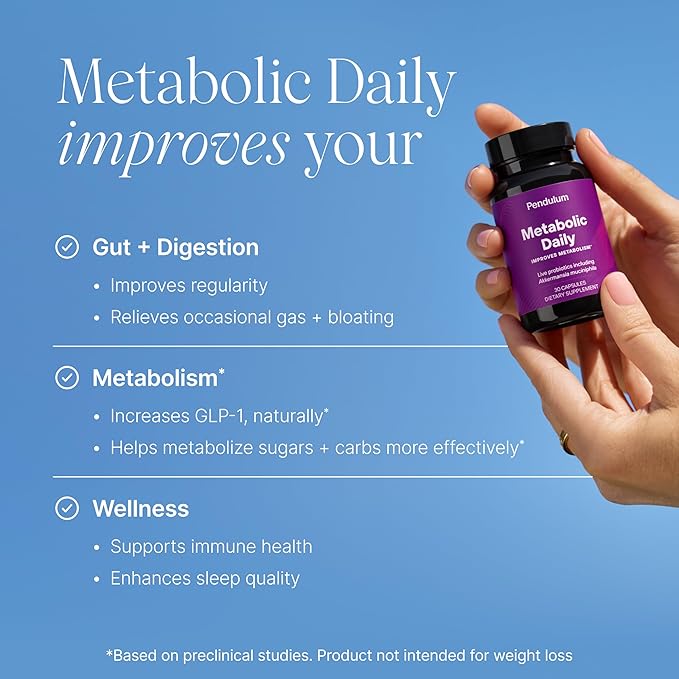 Pendulum Metabolic Daily - Multi-Strain Probiotic with Akkermansia muciniphila to Support Metabolism and Sustain Energy Levels - for Women and Men - 90 Capsules (1 Pack)-SeraviaPure