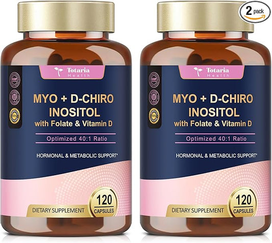 Inositol Supplement for Women with Vitamin D3, Folate, 40:1 Ratio Myo-Inositol & D-Chiro Inositol Complex, (Vitamin B8) Inositol Capsules, Pack of 2-SeraviaPure
