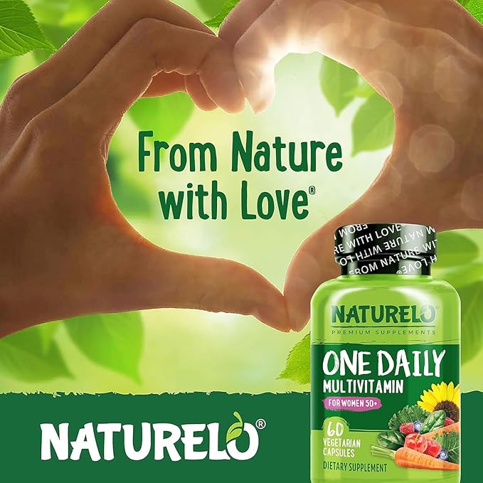 NATURELO One Daily Multivitamin for Women 50+ (Iron Free) - Menopause Support for Women Over 50 - Whole Food Supplement - Non-GMO - No Soy - 60 Capsules - 2 Month Supply-SeraviaPure