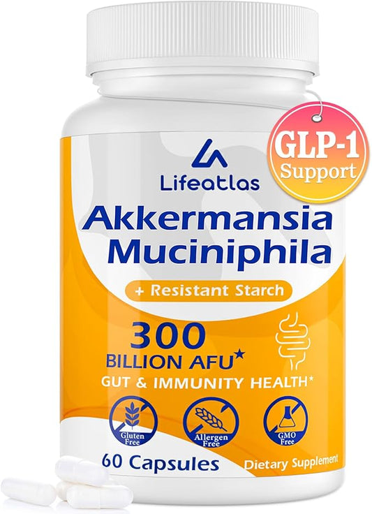 GLP-1 Supplement | 300 Billion AFU Akkermansia Muciniphila, Akkermansia Probiotic for Women Men, Akka Superbiotics for GLP-1 Production, Digestive, Gut, Immunity, Enhances Gut Lining Function, 60 Caps-SeraviaPure