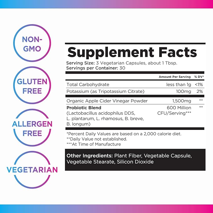 Livingood Daily Apple Cider Vinegar Capsules with The Mother (1500mg) - ACV Pills with Probiotics & Potassium for Women & Men - Supports Gut Health, Digestion, Appetite & Weight - Vegan, 90 Capsules-SeraviaPure