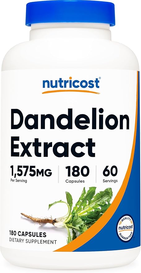 Nutricost Dandelion Extract Capsules 1575mg Per Serving (180 Caps, 60 Servings) - 525mg Per Capsule (5:1 Extract, Equivalent to 7,875mg), Non-GMO, Gluten Free