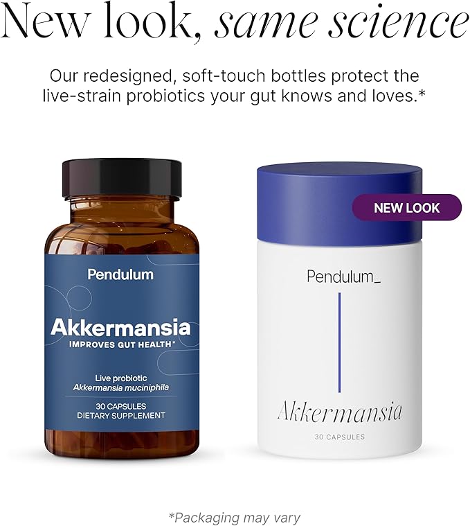 Pendulum Akkermansia Probiotic with Prebiotic Fiber - Increases GLP-1 Production, Delayed Release, Third-Party Tested, 100M AFU Live Strain for Gut Health for Men & Women (30 Capsules, 1-Pack)-SeraviaPure