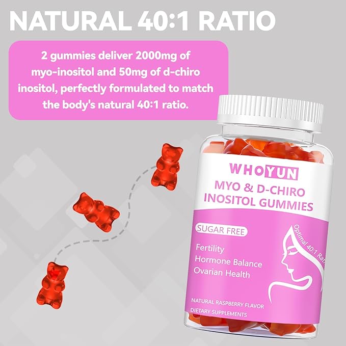 Inositol Gummies Sugar Free, Myo-Inositol & D-Chiro Inositol 40:1 Ratio Supplement for Women, Fertility, Hormone Balance, Ovarian Health, 60 Count-SeraviaPure