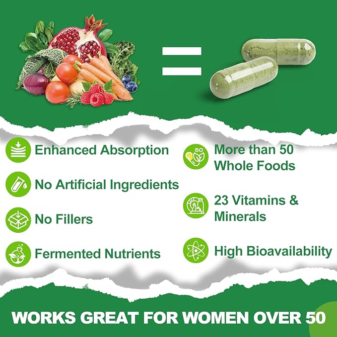 Multivitamin for Women 50 and Over, Whole Food Multivitamins Minerals Organic Extracts Women's 50+ Multivitamin for Energy Support, Nourish Hair, Skin, Nails Health, 60 Capsules-SeraviaPure