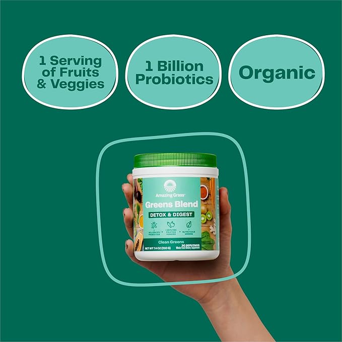 Amazing Grass Greens Superfood Detox & Digest: Greens Powder with Digestive Enzymes & Probiotics, Clean Green, 30 Servings (Packaging May Vary)-SeraviaPure