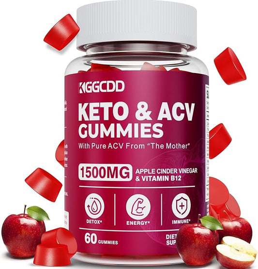 Keto ACV Gummies Advanced Weight - L0ss-,- Keto Gummy Supplement for Women and Men, with 1500MG Apple Cider Vinegar & Vitamin B12, Vegan & Non-GMO, Detox & Cleanse, Low-Carb, 60 Count-SeraviaPure