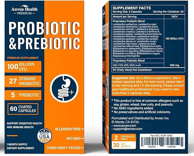 100 Billion Probiotics for Men and Women 27 Strains 5 Organic Prebiotics for Gut Digestive & Immune Health, Supports Diarrhea Gas Bloating, Non-GMO, Zero Fillers – Made in USA丨180 Caps-SeraviaPure