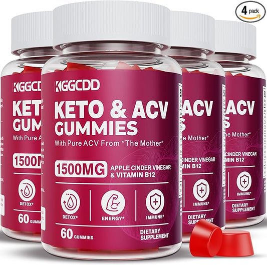 (4 Pack) Keto ACV Gummies Extreme 1500MG Keto Gummies Apple Cider Vinegar Formulated with Pomegranate Beet Juice Powder B12 Vegan Non GMO 240 Gummys-SeraviaPure