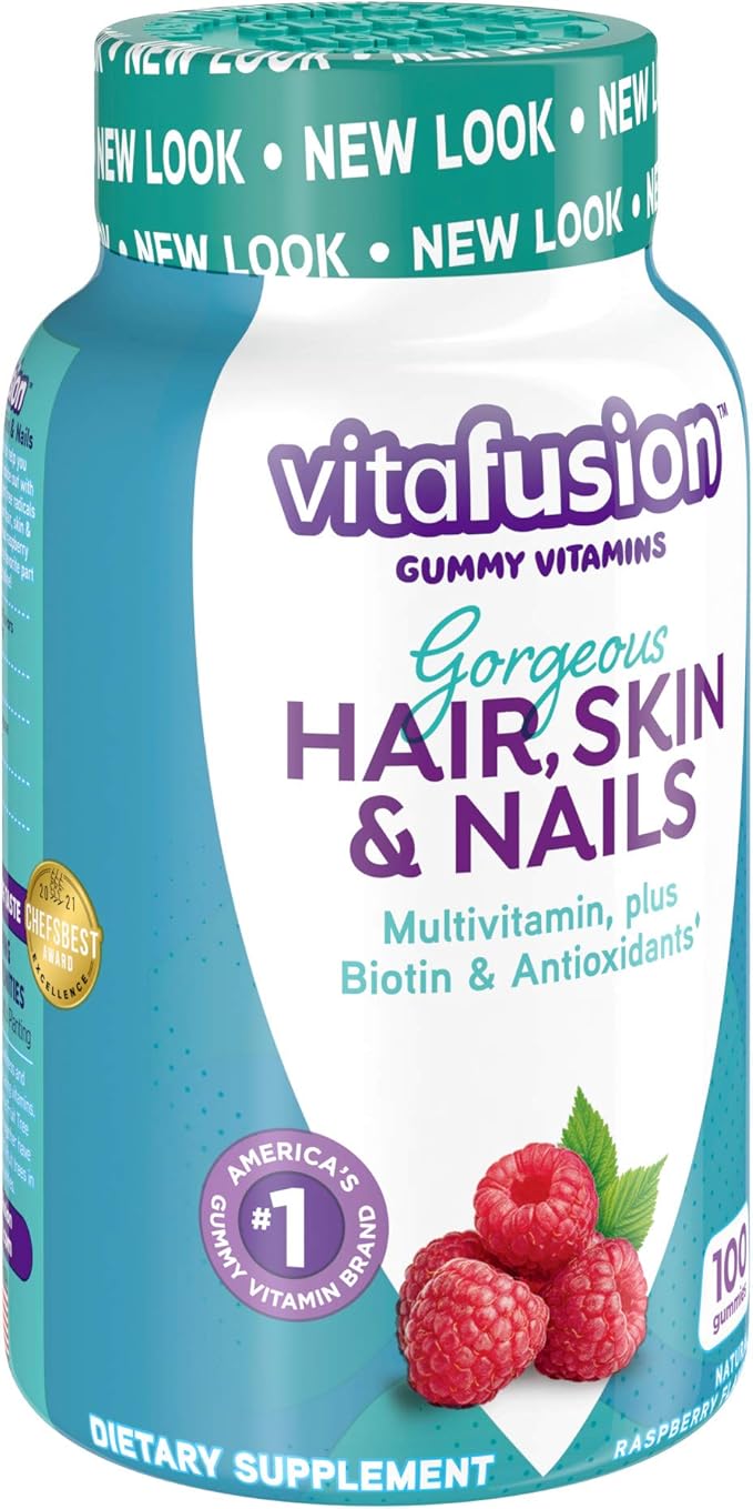 Vitafusion Gorgeous Hair, Skin Nails Multivitamin Gummy Vitamins, plus Biotin and Antioxidant vitamins CE, Raspberry Flavor, 100ct (33 day supply), from America’s Number One Gummy Vitamin Brand-SeraviaPure