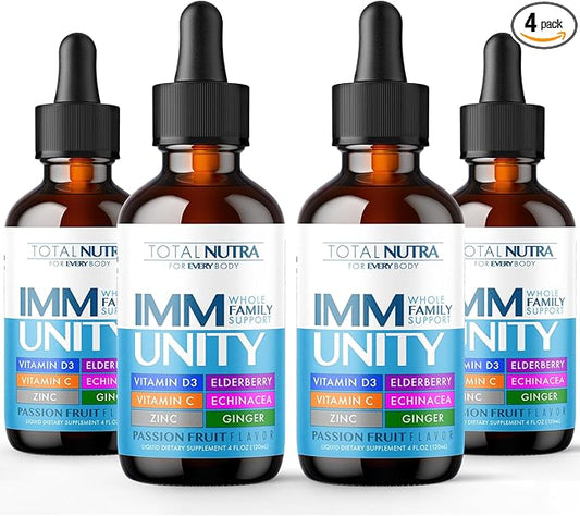 6-in-1 Liquid Multivitamin Supplement | 100% Daily Zinc, Vitamin D3 and Vitamin C Immunity Drops | Elderberry, Echinacea & Ginger Defense Support for Adults & Kids (Passion Fruit, 4oz-4pk)-SeraviaPure