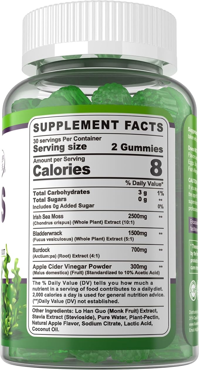 (2 Pack) Sea Moss Gummies - Irish Sea Moss Gummies for Adults & Kids - Advanced Superfood Seamoss Supplement with Organic Bladderwrack & Burdock Root Extract，ACV for Daily Immune, Gut Cleanse, Vegan