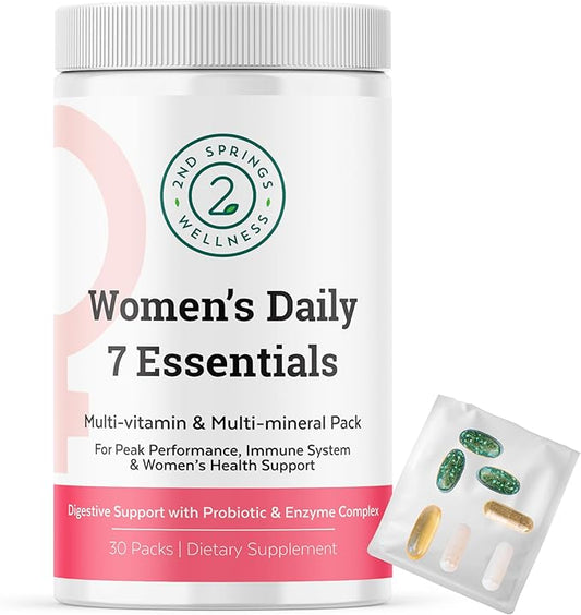 Daily 7 Essentials Women's Vitamin Pack -7 Pack Complete Women's Multivitamin Packet with Energy, Metabolism, Immune System, Women's Health Support with Probiotics, More-SeraviaPure