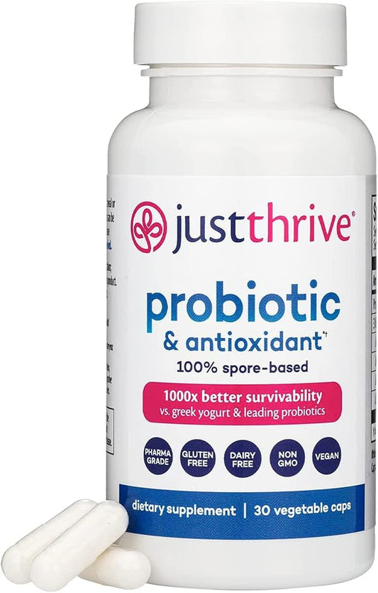 Just Thrive Probiotic & Antioxidant Supplement - 100% Spore-Based Digestive and Immune Support - Gluten Free, 30 Caps-SeraviaPure