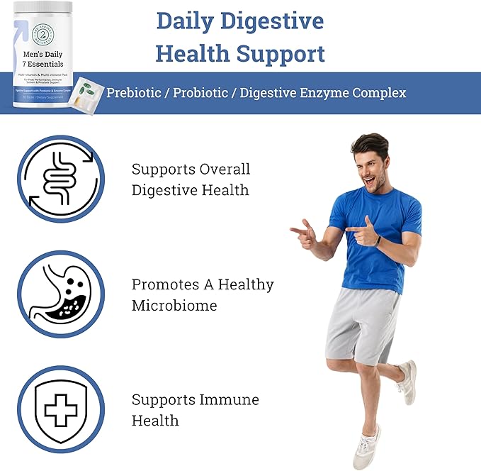 Daily 7 Essentials Men's Vitamin Pack - 7 Pack Adult Male Multivitamin & Multimineral Pack for Energy, Metabolism, Immune System Support, Prostate Support with Probiotic, Digestive Enzymes-SeraviaPure