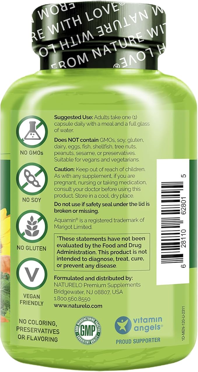 NATURELO Mens Multivitamins - One Daily Multivitamin for Men with Vitamins, Minerals & Organic Whole Foods, Boost Energy & Health, Non-GMO, 120 Vegetarian Capsules-SeraviaPure
