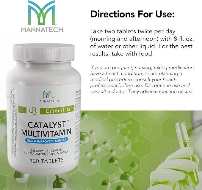Mannatech Catalyst Multivitamin 120 Tablets, Maximize Your Multivitamin. Provides Antioxidants Vitamin A, Vitamin C, and Vitamin E, Now with Ashwagandha to Support You Physically and Emotionally-SeraviaPure