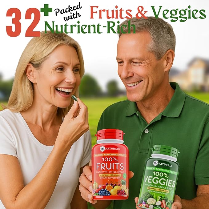 Fruit and Veggies Supplement Vitamins for Men and Women - Super Fruits and Veggies Capsules to Support Balanced Nutrition and Energy Levels - Whole Natural Super Foods 90 Count (Pack of 2)-SeraviaPure