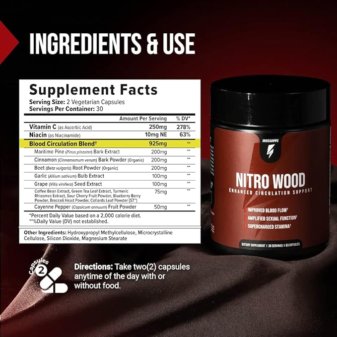 InnoSupps Nitro Wood - Supports Healthy Blood Flow | Nitric Oxide Supplement | Natural Immune Support | (60 Vegetarian Capsules)