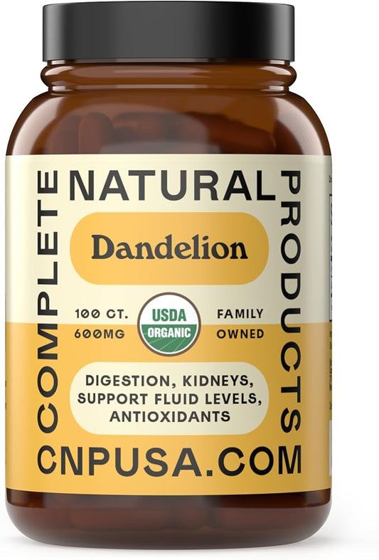 Complete Natural Products Pure Organic Dandelion Root Capsules - 530mg Capsules 100 Pills Dried Dandelion Root Herbal Supplement