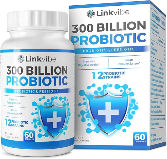 Probiotic 300 Billion CFU - 12 Strains Probiotics with Organic Prebiotics for Digestive & Gut, Immune, Bloating Health - Probiotics for Women and Men - Daily Probiotics Supplement - 60 Counts-SeraviaPure