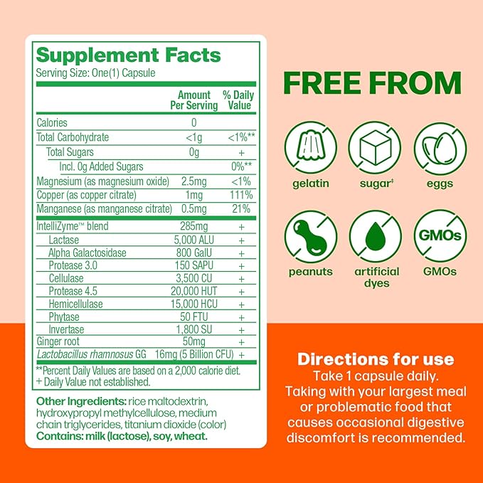 Culturelle Bloating & Gas Defense, Digestive Enzymes & Probiotics for Digestive Health, 30 Capsules, Supports Occasional Indigestion & Discomfort-SeraviaPure