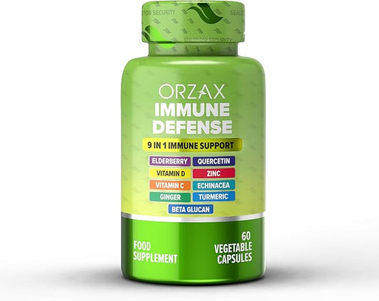 ORZAX 9 in 1 Immune Defense Booster Herbal Supplement, Specialized High Strength Formula - Vitamin C & D, Zinc, Quercetin, Turmeric & Ginger, Echinacea - Non-GMO - 60 Veggie Capsules - 30 Day Supply-SeraviaPure