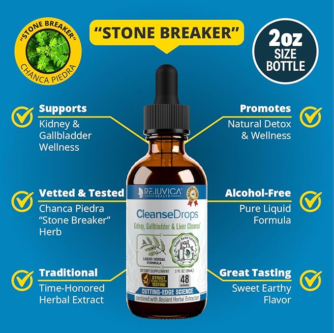 Cleanse Drops - Advanced Kidney & Gallbladder Cleanse Support Supplement - Liquid Delivery for Better Absorption - Chanca Piedra Used in Amazonian Rainforest