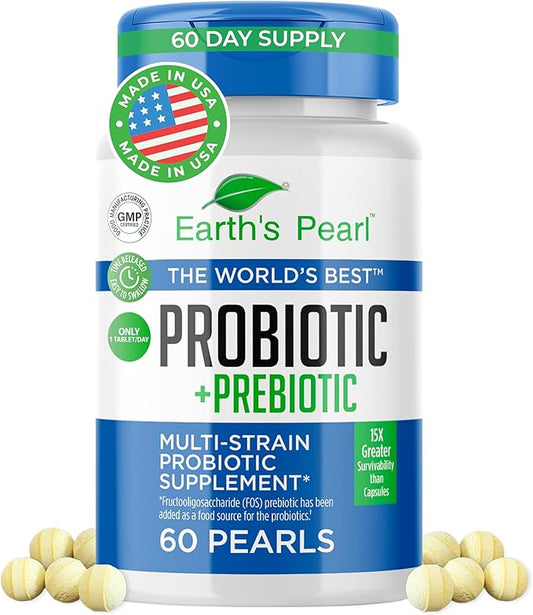 Earth's Pearl Probiotics for Women & Men & Kids - Pearl-Shaped Probiotic & Prebiotics with BIO-Tract®, 4 Billion CFU, Gut Health Support (60-Day Supply)-SeraviaPure