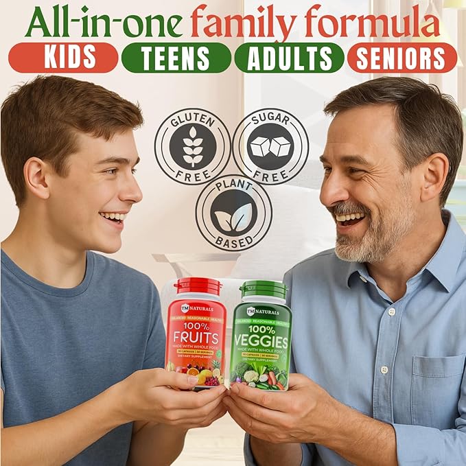 Fruit and Veggies Supplement Vitamins for Men and Women - Super Fruits and Veggies Capsules to Support Balanced Nutrition and Energy Levels - Whole Natural Super Foods 90 Count (Pack of 2)-SeraviaPure
