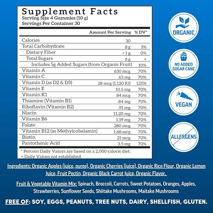 Llama Naturals Real Fruit Gummy Vitamins for Men | No Added Sugar Cane | Whole Food Multivitamin Gummies | Vegan, Organic, Chewable | 120 ct | 30 Day Supply | Cherry-SeraviaPure
