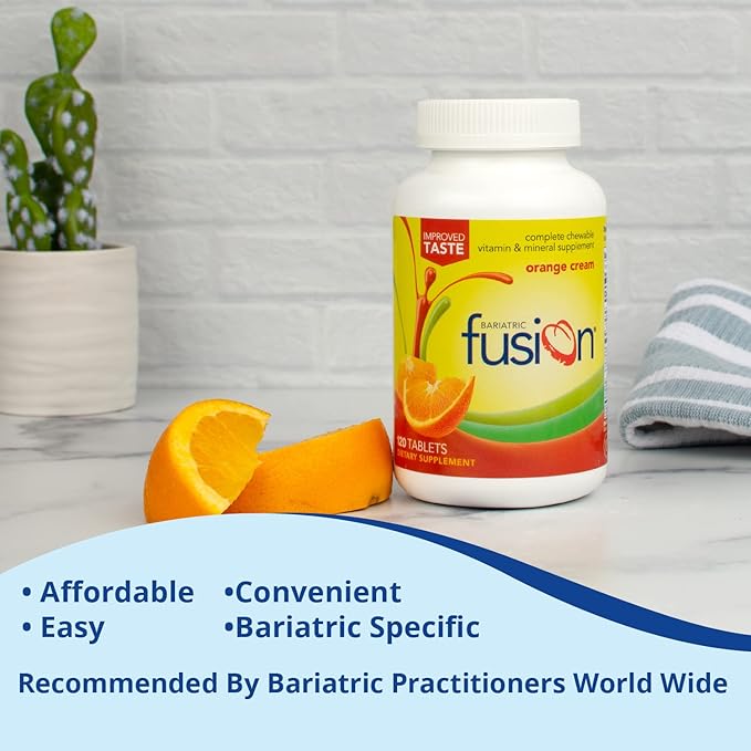Bariatric Fusion Orange Cream Flavored Complete Chewable Bariatric Multivitamin with Iron for Bariatric Surgery Patients Including Gastric Bypass and Sleeve Gastrectomy - 120 Tablets-SeraviaPure