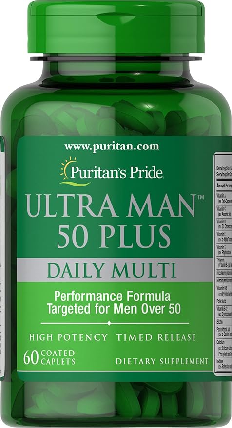 Puritan's Pride High Potency Ultra Man 50 Plus Coated Caplets, 60 Count-SeraviaPure
