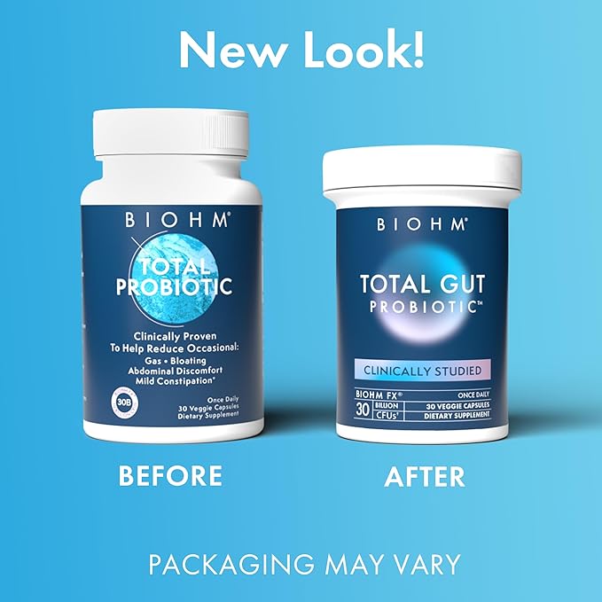 BIOHM Total Probiotic, 30 Billion CFU Daily Probiotics for Women & Men (30 Count) Helps Reduce Occasional Gas & Bloating, Supports Digestion & Total Gut Health, Non-GMO, Vegan-SeraviaPure