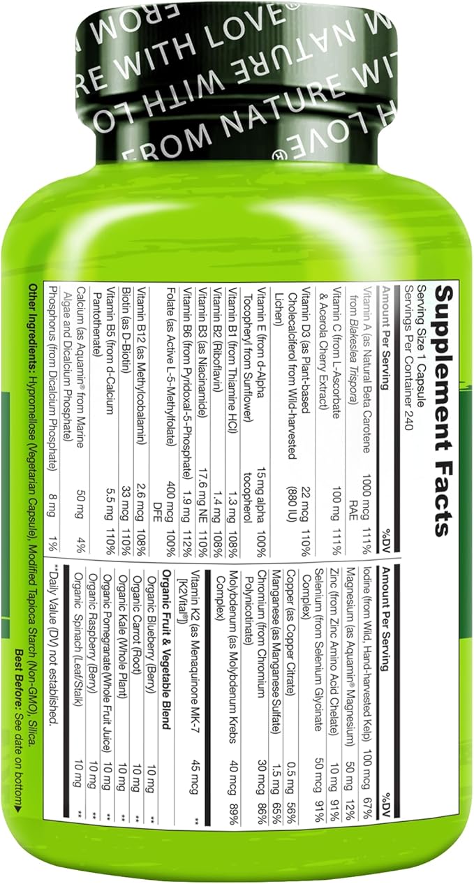 NATURELO Mens Multivitamins - One Daily Multivitamin for Men with Vitamins, Minerals & Organic Whole Foods, Boost Energy & Health, Non-GMO, 240 Vegetarian Capsules-SeraviaPure