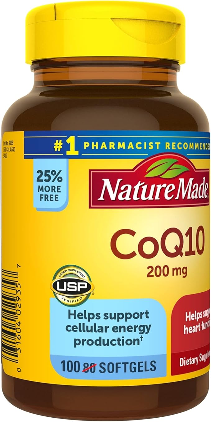 Nature Made CoQ10 200 mg, Dietary Supplement for Heart Health and Cellular Energy Production, 100 Softgels, 100 Day Supply-SeraviaPure