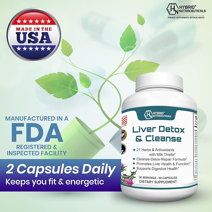 Hybrid Nutraceuticals Liver Cleanse Detox & Repair - Milk Thistle, Artichoke Extract, Dandelion Root