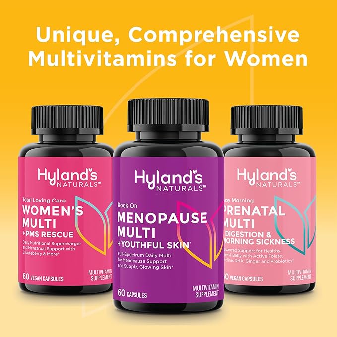 Hyland's Rock On Menopause + Youthful Skin Care Multivitamin for Women with Immune Support - 60 Capsules - Menopause Relief for Women with Biotin, Collagen, and Red Clover (Pack of 2)-SeraviaPure