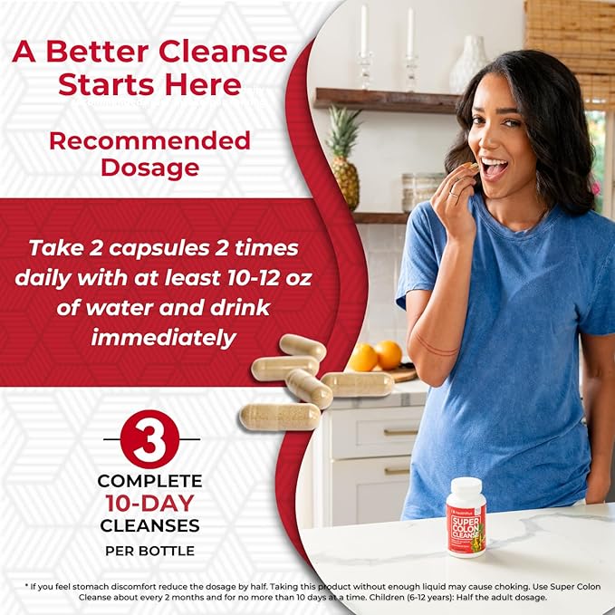 Health Plus Super Colon Cleanse 10 Day Gentle Gut Cleanse Detox, Psyllium Husk, Probiotics for Constipation Relief & Digestive Support, 120 Capsules-SeraviaPure