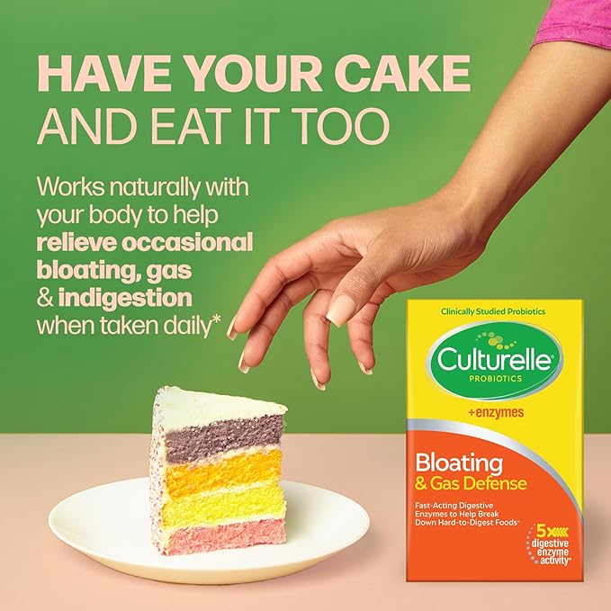 Culturelle Bloating & Gas Defense, Digestive Enzymes & Probiotics for Digestive Health, 30 Capsules, Supports Occasional Indigestion & Discomfort-SeraviaPure